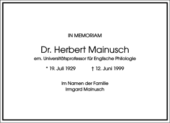 Traueranzeige von Dr. Herbert Mainusch von Frankfurter Allgemeine Zeitung