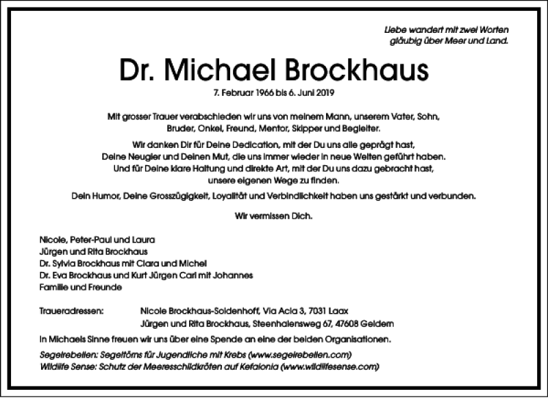  Traueranzeige für Michael Brockhaus vom 15.06.2019 aus Frankfurter Allgemeine Zeitung