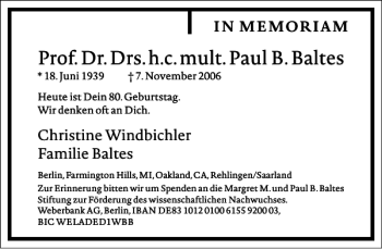 Traueranzeige von Paul B. Baltes von Frankfurter Allgemeine Zeitung