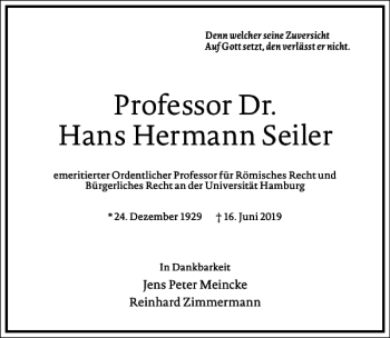 Traueranzeigen von Professor Dr. Hans Hermann Seiler | Frankfurter ...