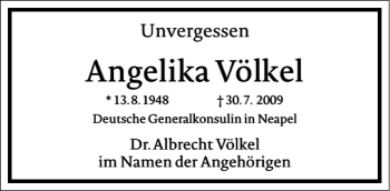 Traueranzeige von Angelika Völkel von Frankfurter Allgemeine Zeitung