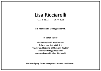 Traueranzeige von Lisa Ricciarelli von Frankfurter Allgemeine Zeitung