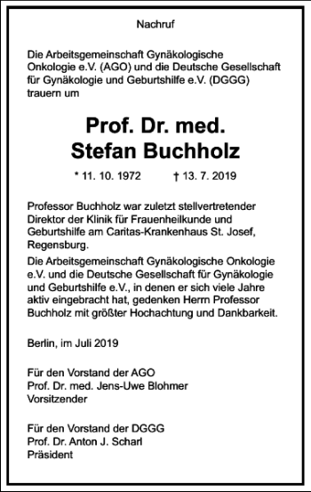 Traueranzeige von Prof. Dr. med. Stefan Buchholz von Frankfurter Allgemeine Zeitung