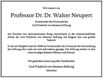 Traueranzeige von Professor Dr. Dr. Walter Neupert von Frankfurter Allgemeine Zeitung