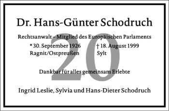 Traueranzeige von Dr. Hans-Günter Schodruch von Frankfurter Allgemeine Zeitung