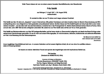 Traueranzeige von Fritz Salditt von Frankfurter Allgemeine Zeitung