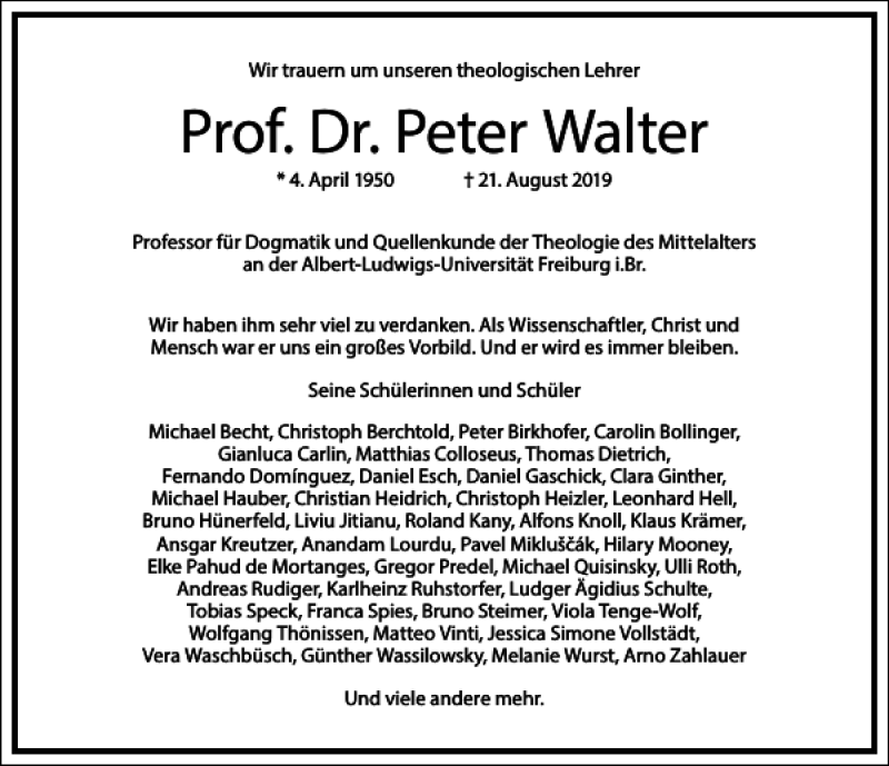 Traueranzeige für Peter Walter vom 27.08.2019 aus Frankfurter Allgemeine Zeitung