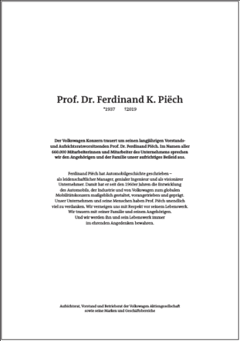 Traueranzeige von Prof. Dr. Ferdinand K. Piëch von Frankfurter Allgemeine Zeitung