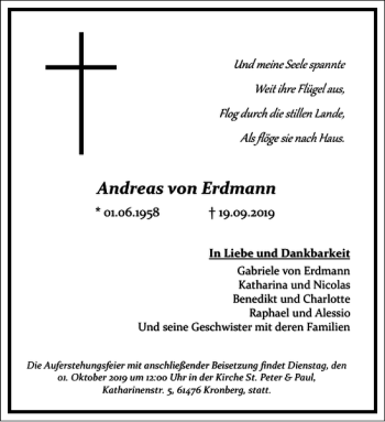 Traueranzeige von Andreas von Erdmann von Frankfurter Allgemeine Zeitung