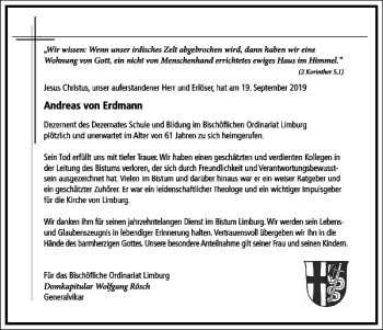 Traueranzeige von Andreas von Erdmann von Frankfurter Allgemeine Zeitung