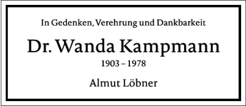 Traueranzeige von Dr. Wanda Kampmann von Frankfurter Allgemeine Zeitung