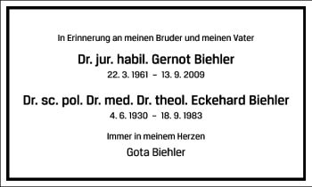 Traueranzeige von Dr. jur. habil. Gernot Biehler von Frankfurter Allgemeine Zeitung