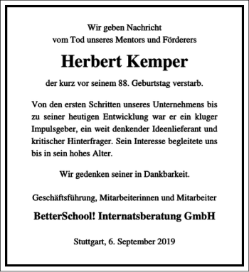 Traueranzeige von Herbert Kemper von Frankfurter Allgemeine Zeitung