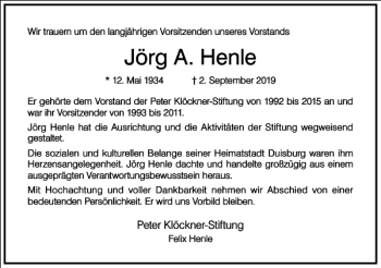 Traueranzeige von Jörg A. Henle von Frankfurter Allgemeine Zeitung