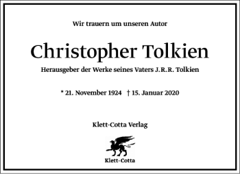 Traueranzeige von Christopher Tolkien von Frankfurter Allgemeine Zeitung