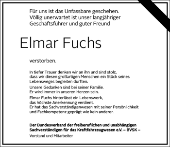 Traueranzeige von Elmar Fuchs von Frankfurter Allgemeine Zeitung