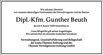Traueranzeige von Gunther Beuth von Frankfurter Allgemeine Zeitung