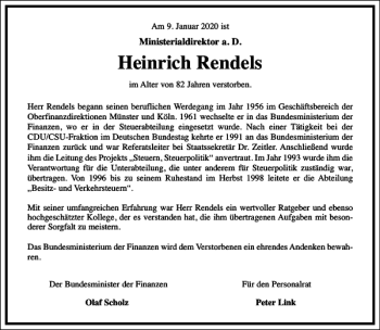 Traueranzeige von Heinrich Rendels von Frankfurter Allgemeine Zeitung