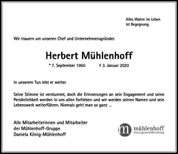 Traueranzeige von Herbert Mühlenhoff von Frankfurter Allgemeine Zeitung