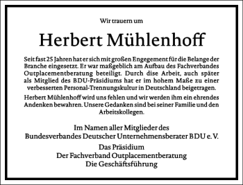 Traueranzeige von Herbert Mühlenhoff von Frankfurter Allgemeine Zeitung