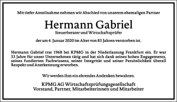 Traueranzeige von Hermann Gabriel von Frankfurter Allgemeine Zeitung