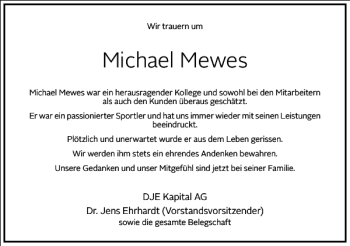 Traueranzeige von Michael Mewes von Frankfurter Allgemeine Zeitung