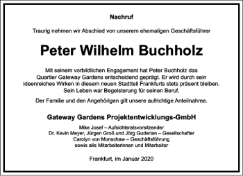 Traueranzeige von Peter Wilhelm Buchholz von Frankfurter Allgemeine Zeitung