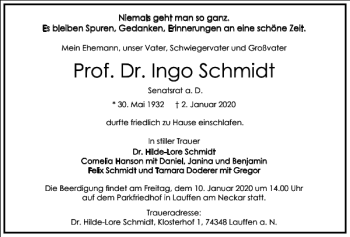 Traueranzeige von Prof. Dr. Ingo Schmidt von Frankfurter Allgemeine Zeitung