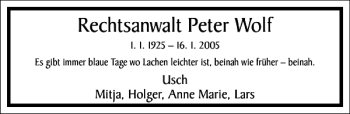 Traueranzeige von Rechtsanwalt Peter Wolf von Frankfurter Allgemeine Zeitung