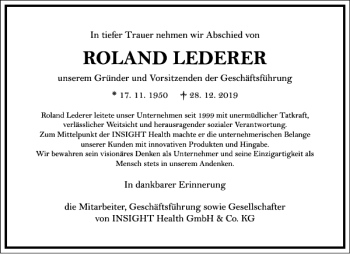Traueranzeige von Roland Lederer von Frankfurter Allgemeine Zeitung