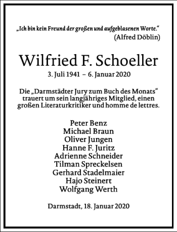 Traueranzeige von Wilfried F. Schoeller von Frankfurter Allgemeine Zeitung
