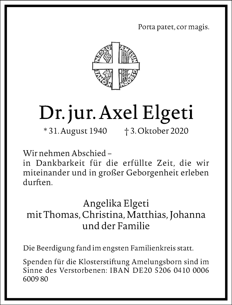 Traueranzeigen Von Axel Elgeti Frankfurter Allgemeine Lebenswege