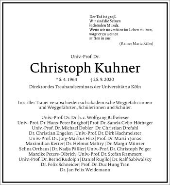 Traueranzeige von Christoph Kuhner von Frankfurter Allgemeine Zeitung