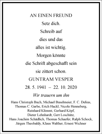 Traueranzeige von Guntram Vesper von Frankfurter Allgemeine Zeitung