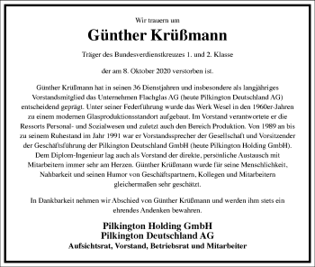 Traueranzeige von Günther Krüßmann von Frankfurter Allgemeine Zeitung