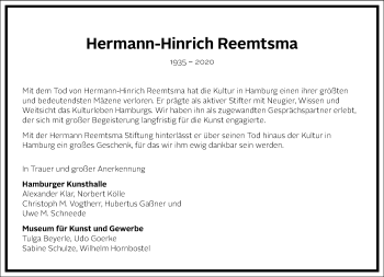 Traueranzeige von Hermann-Hinrich Reemtsma von Frankfurter Allgemeine Zeitung