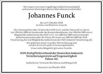 Traueranzeige von Johannes Funck von Frankfurter Allgemeine Zeitung