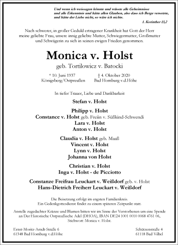 Traueranzeige von Monica v. Holst von Frankfurter Allgemeine Zeitung