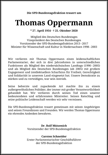 Traueranzeige von Thomas Oppermann von Frankfurter Allgemeine Zeitung