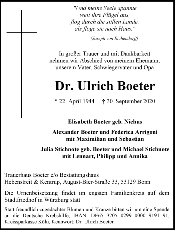 Traueranzeige von Ulrich Boeter von Frankfurter Allgemeine Zeitung