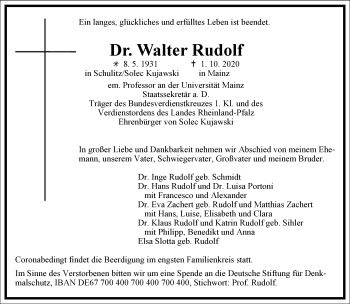 Traueranzeige von Walter Rudolf von Frankfurter Allgemeine Zeitung