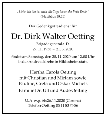 Traueranzeige von Dirk Walter Oetting von Frankfurter Allgemeine Zeitung