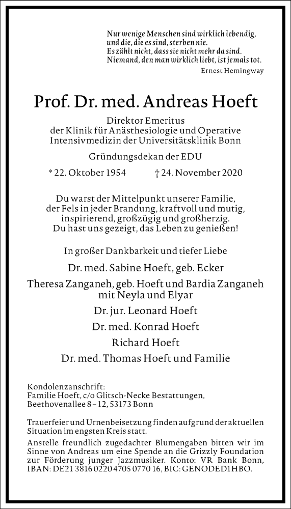  Traueranzeige für Andreas Hoeft vom 28.11.2020 aus Frankfurter Allgemeine Zeitung