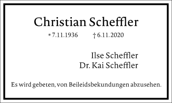 Traueranzeige von Christian Scheffler von Frankfurter Allgemeine Zeitung