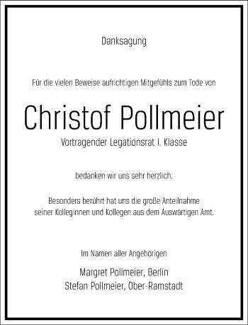 Traueranzeige von Christof Pollmeier von Frankfurter Allgemeine Zeitung