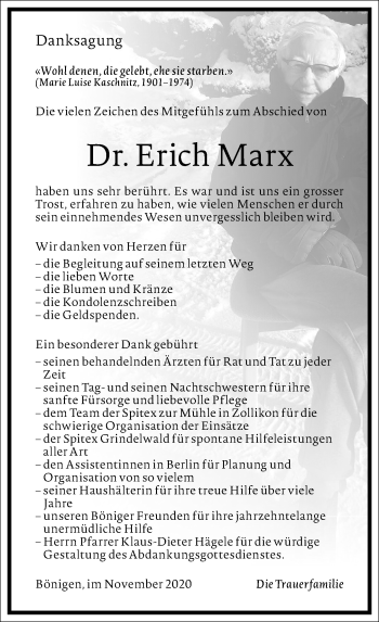 Traueranzeige von Erich Marx von Frankfurter Allgemeine Zeitung