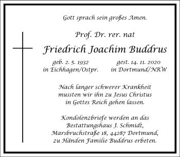 Traueranzeige von Friedrich Joachim Buddrus von Frankfurter Allgemeine Zeitung