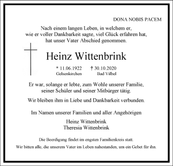 Traueranzeige von Heinz Wittenbrink von Frankfurter Allgemeine Zeitung