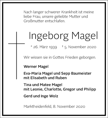 Traueranzeige von Ingeborg Magel von Frankfurter Allgemeine Zeitung