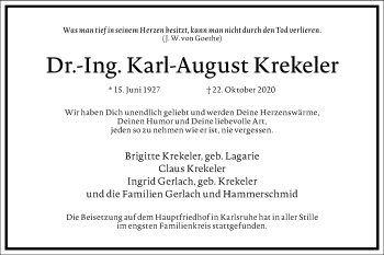 Traueranzeige von Karl-August Krekeler von Frankfurter Allgemeine Zeitung